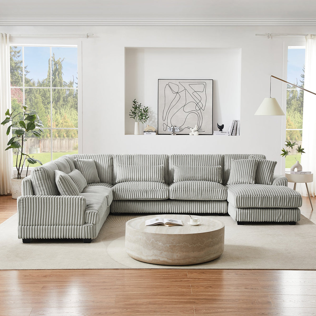 129" Oversized Sectional Sofa U-Shaped Sofa Couch Modern Sofa Upholstered in Soft Corduroy With a Chaise Lounge for Livi