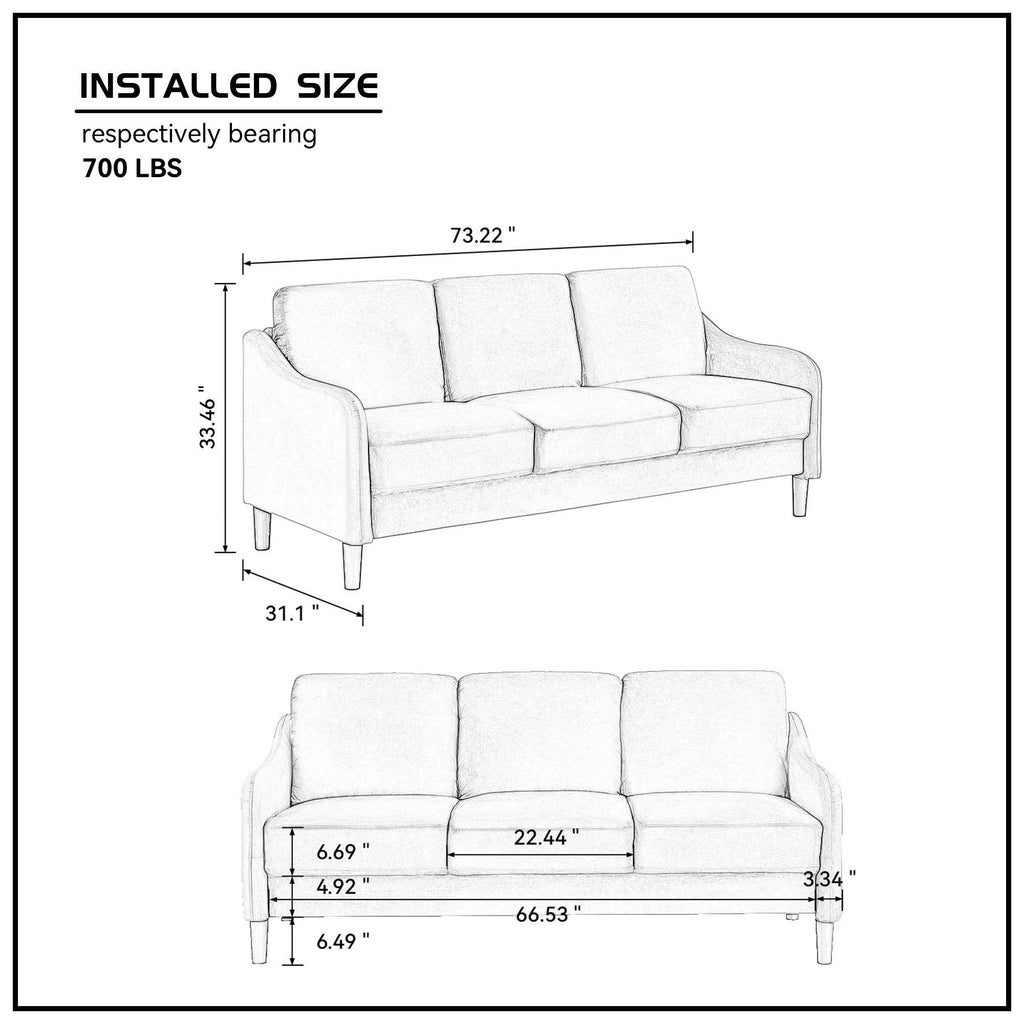 73.22inch 3 Seater Sofa Velvet Grey