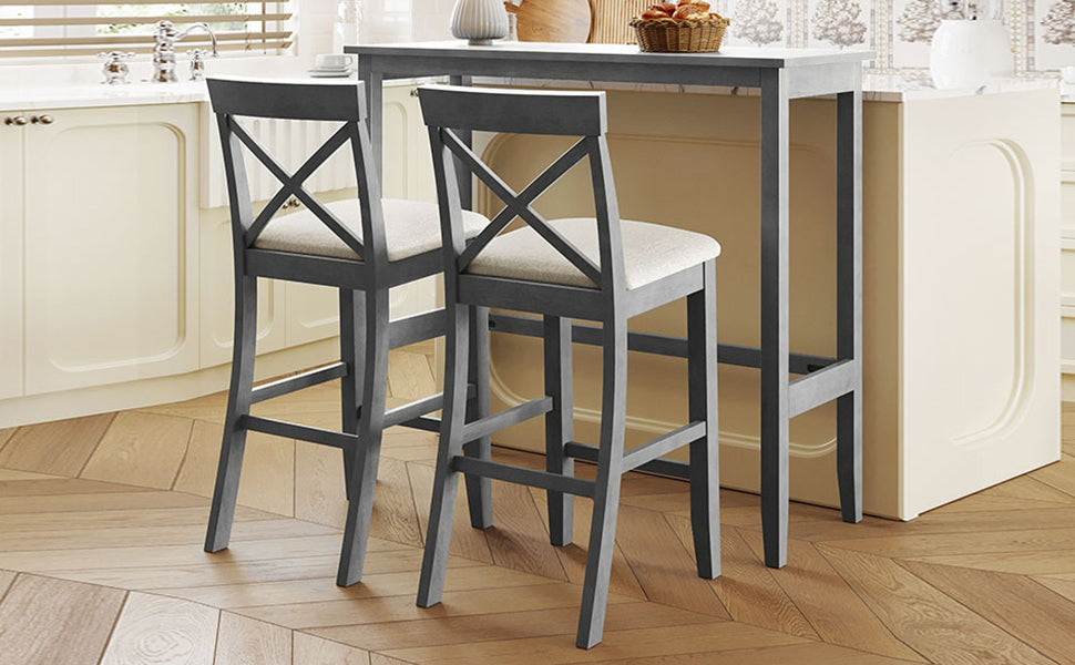 Farmhouse 48"Rectangular Wood Bar Height Dining Set Kitchen Breakfast Nook With 2 Chairs for Small Places,Gray