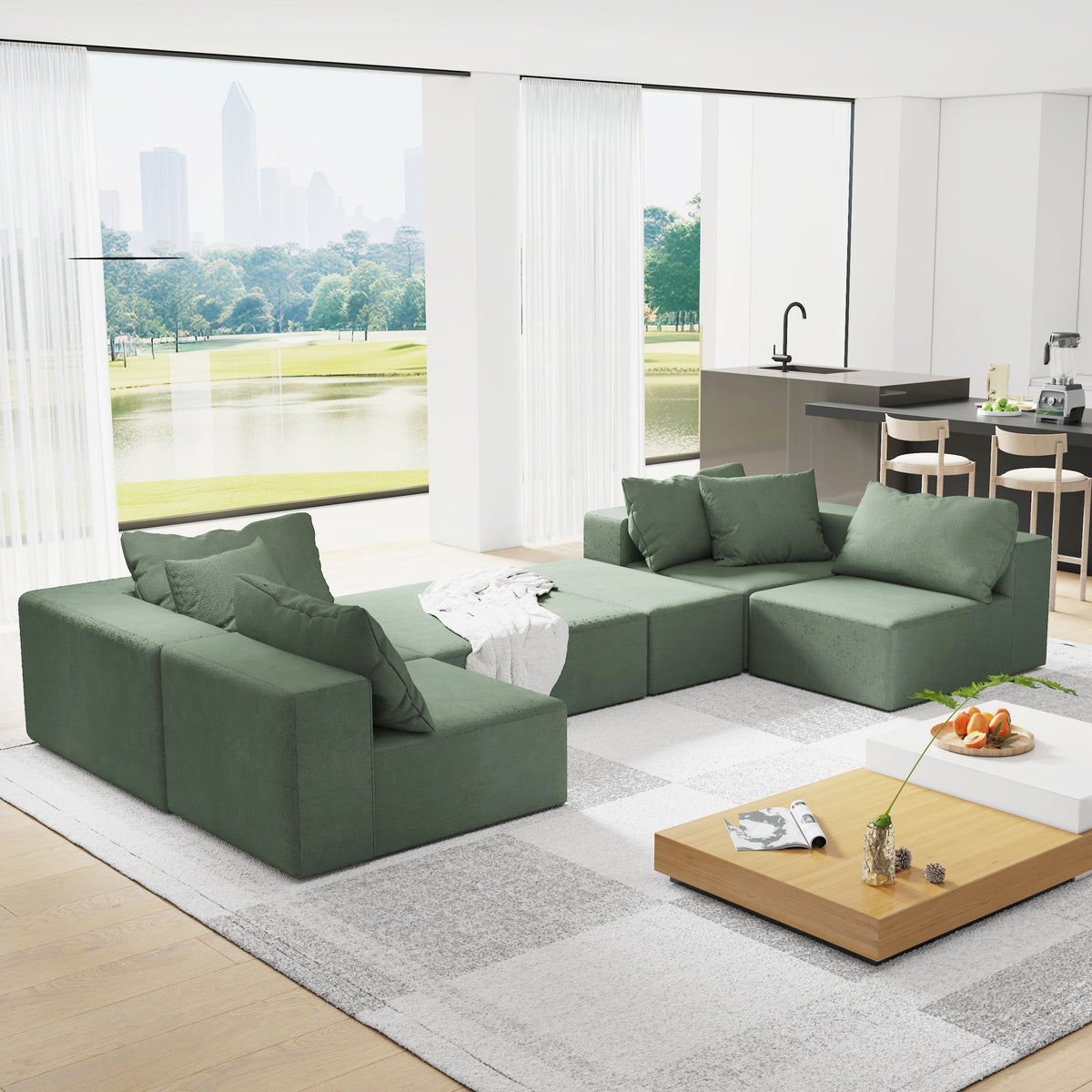Sofá seccional tapizado moderno, conjunto de sofá modular en forma de L de 132" para sala de estar con 6 cojines, envío gratis