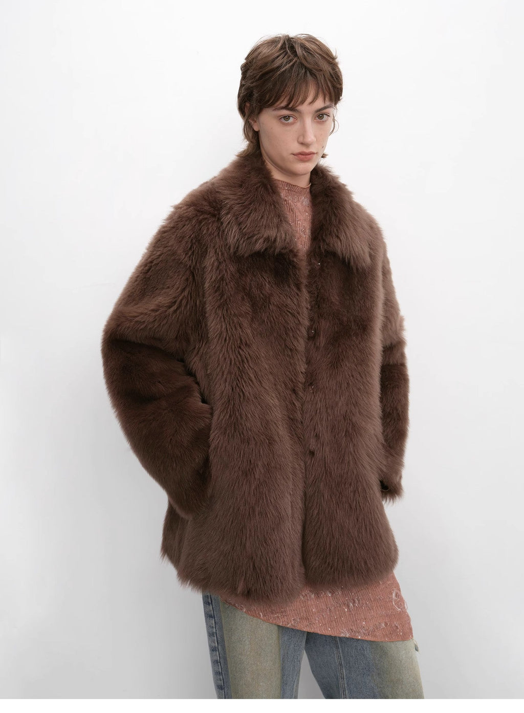 "Autumn Exclusive" Imported Tuscan Sheepskin Short Lapel Fur Coat