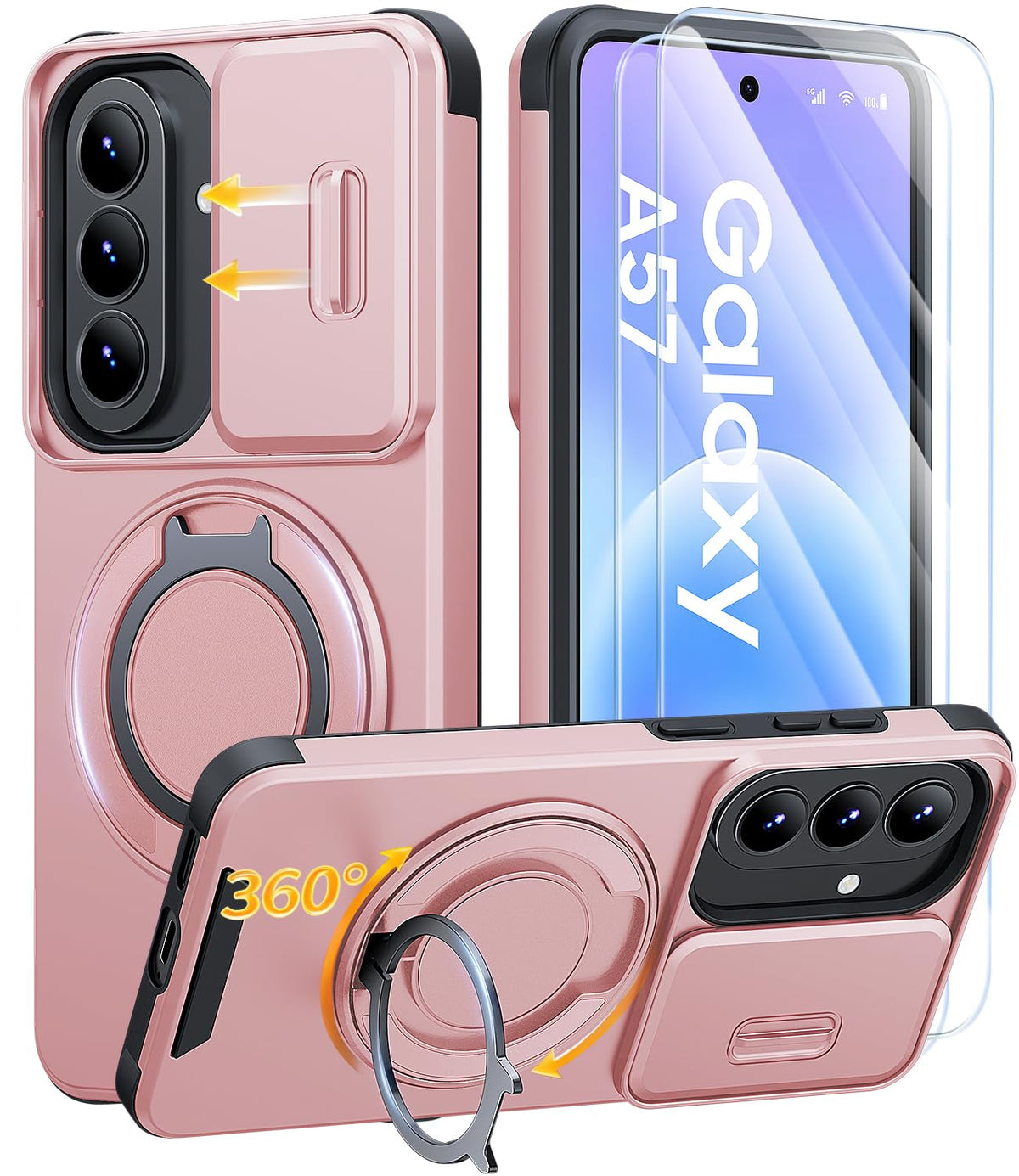 AOUIA für Samsung Galaxy S26 Ultra Hülle mit 2 Stück Panzerglas, Kameraschutz, 360° drehbarer Ringständer, Militärstandard Stoßschutz, robuste Handyhülle für Samsung S26 Ultra, Schwarz