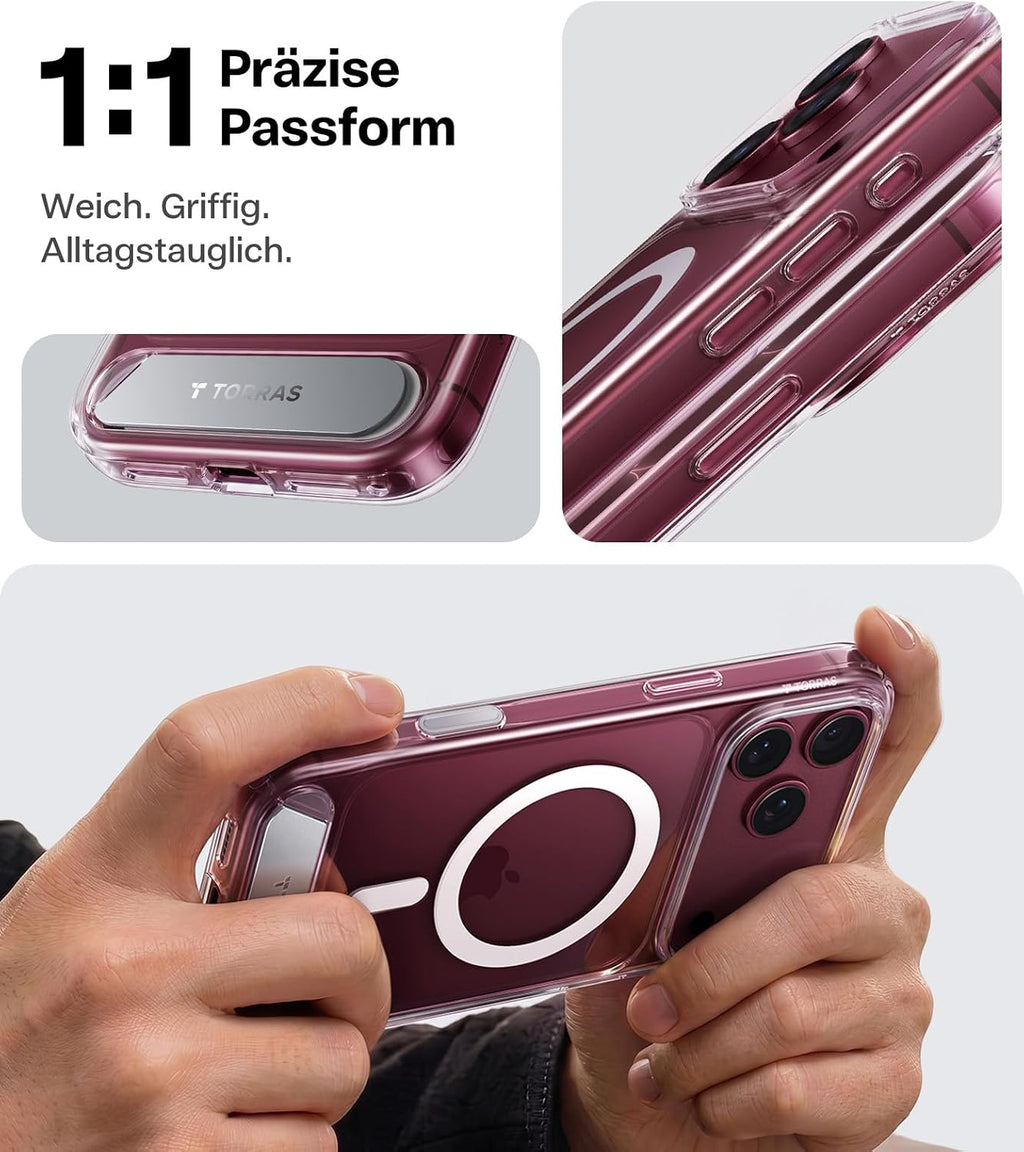 TORRAS Ostand L1 Hülle für iPhone 16 Pro für MagSafe Case, Schwarz