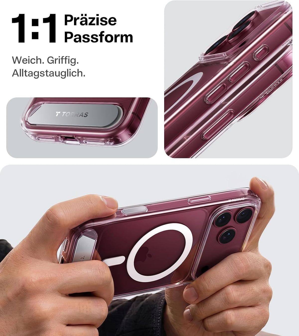 TORRAS Ostand L1 Hülle für iPhone 16 Pro für MagSafe Case, Schwarz