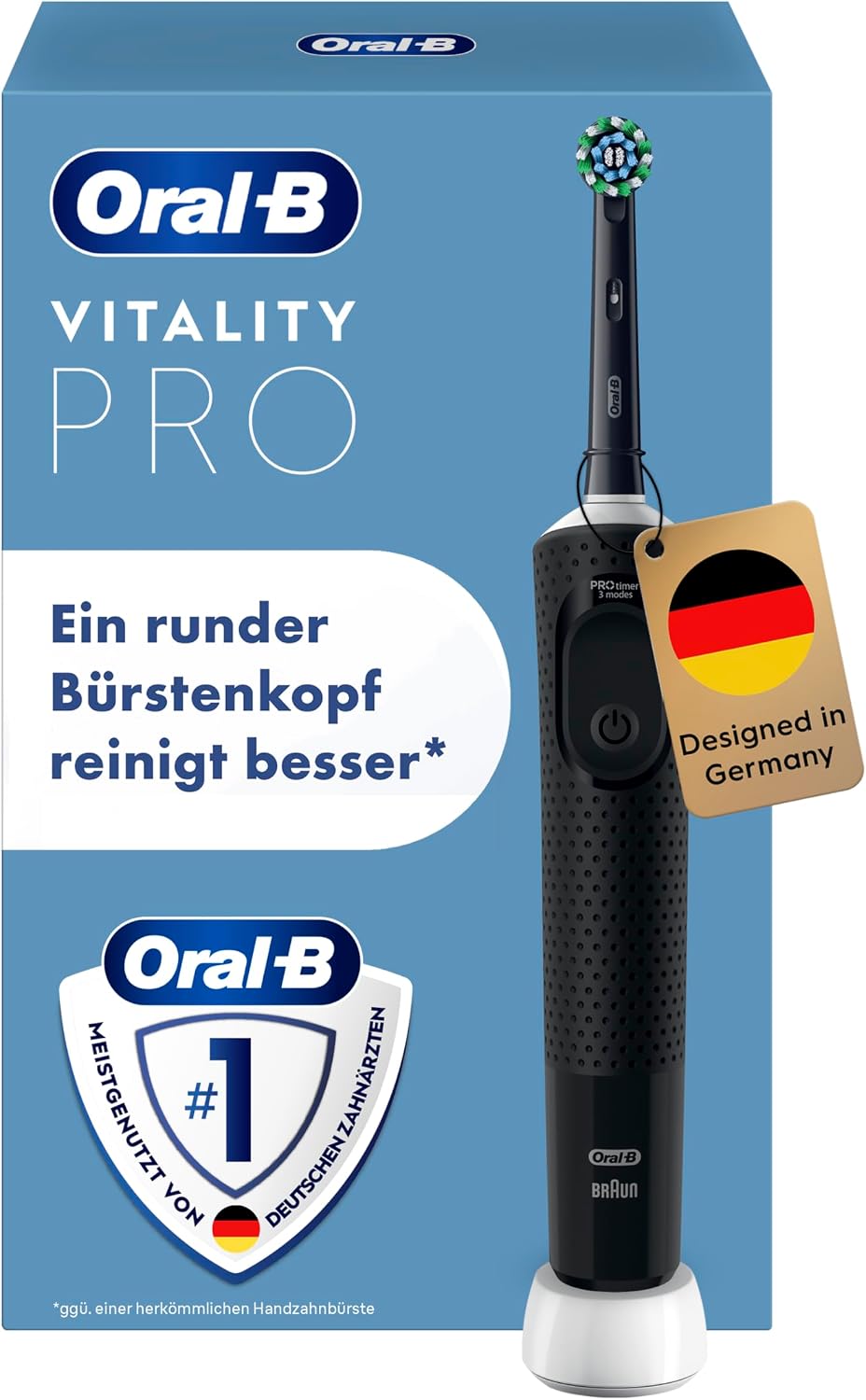 Oral-B Vitality Pro Elektrische Zahnbürste/Electric Toothbrush, 3 Putzmodi für Zahnpflege & Protect X Clean Zahnbürstenkopf, Geschenk Mann/Frau, Designed by Braun, schwarz, 1 stück (1er Pack)