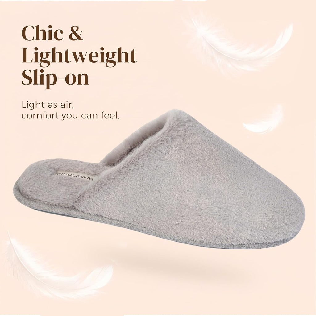 Snug Leaves Women's Fuzzy Scuff Slippers Memory Foam Non-slip House Shoes