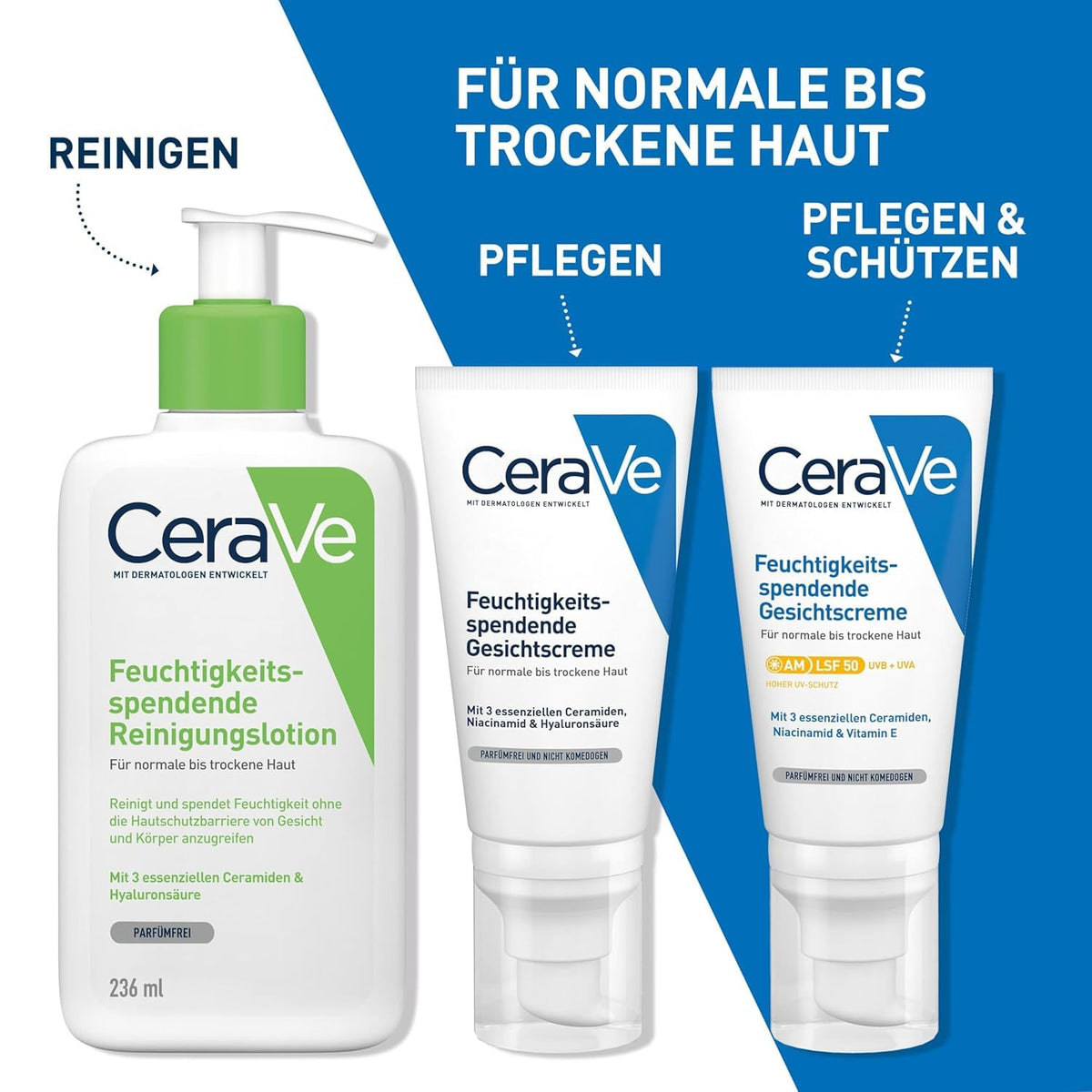 CeraVe Feuchtigkeitsspendende Gesichtscreme für normale bis trockene Haut, Ultraleichte Formel, Mit Hyaluron, Niacinamid und 3 essenziellen Ceramiden