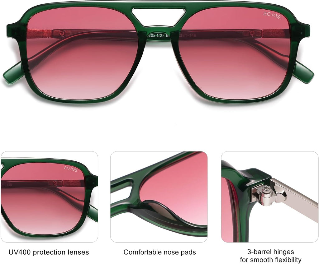 SOJOS Retro Aviator Sunglasses Womens Mens,Trendy Rectangle Shades SJ2202