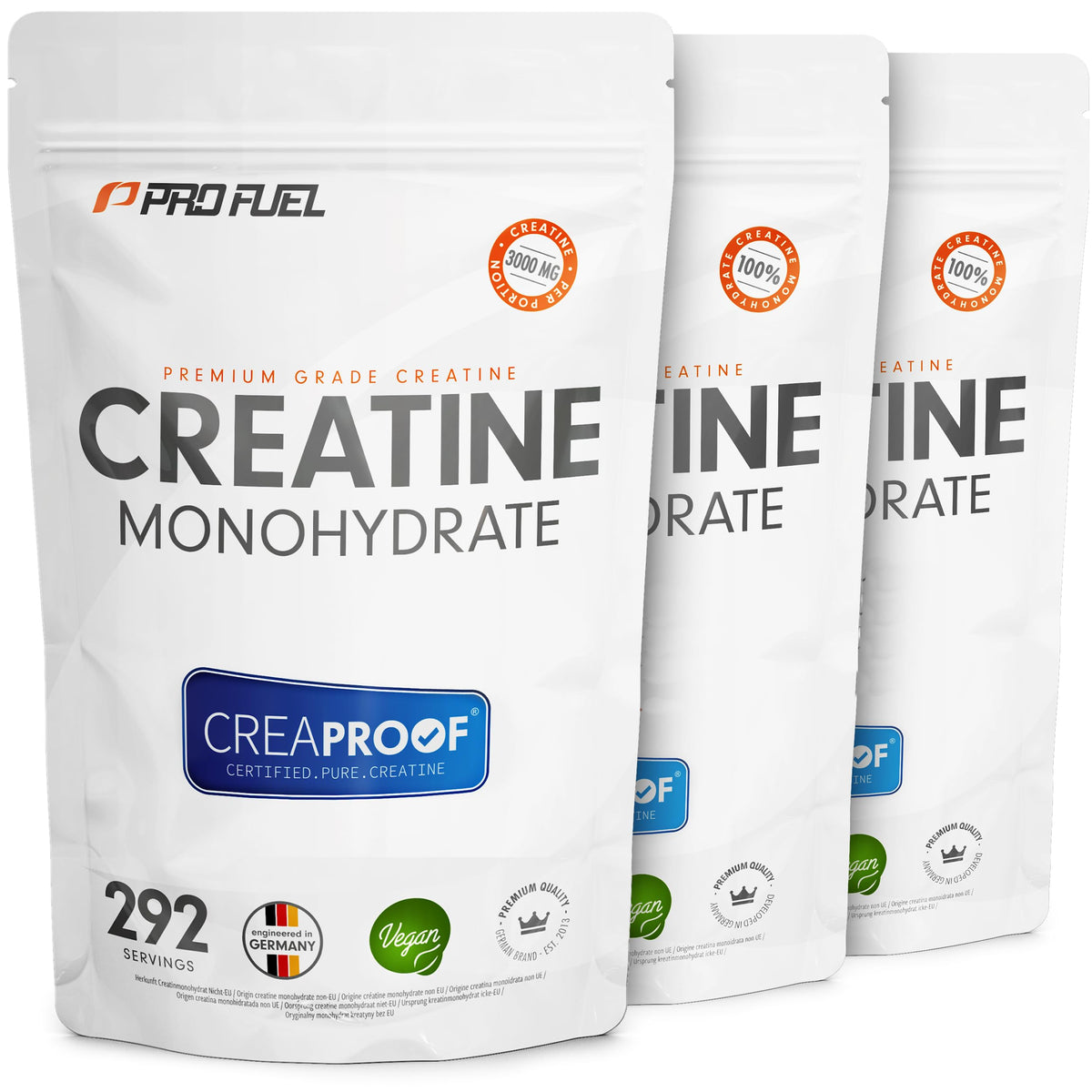 CREAPROOF® Kreatin-Monohydrat 1000g – Kreatin von erstklassiger Reinheit, durch unabhängige Laboranalysen bestätigt – Kreatin-Monohydrat mit 3 g Kreatin pro Portion – 100 % vegan – Vorrat für 292 Tage