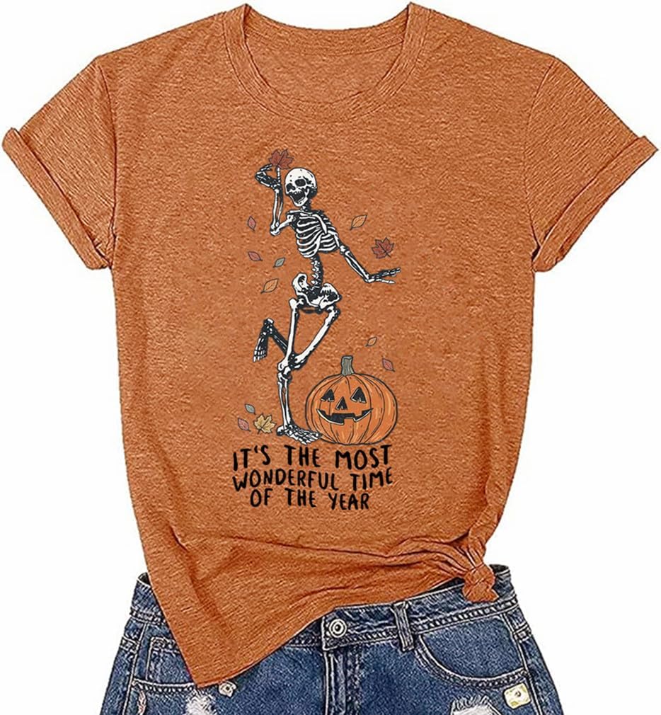 Halloween-Kürbis-Shirts für Damen, Herbst-T-Shirts, niedliche grafische Herbst-Shirts, Thanksgiving-Oberteile