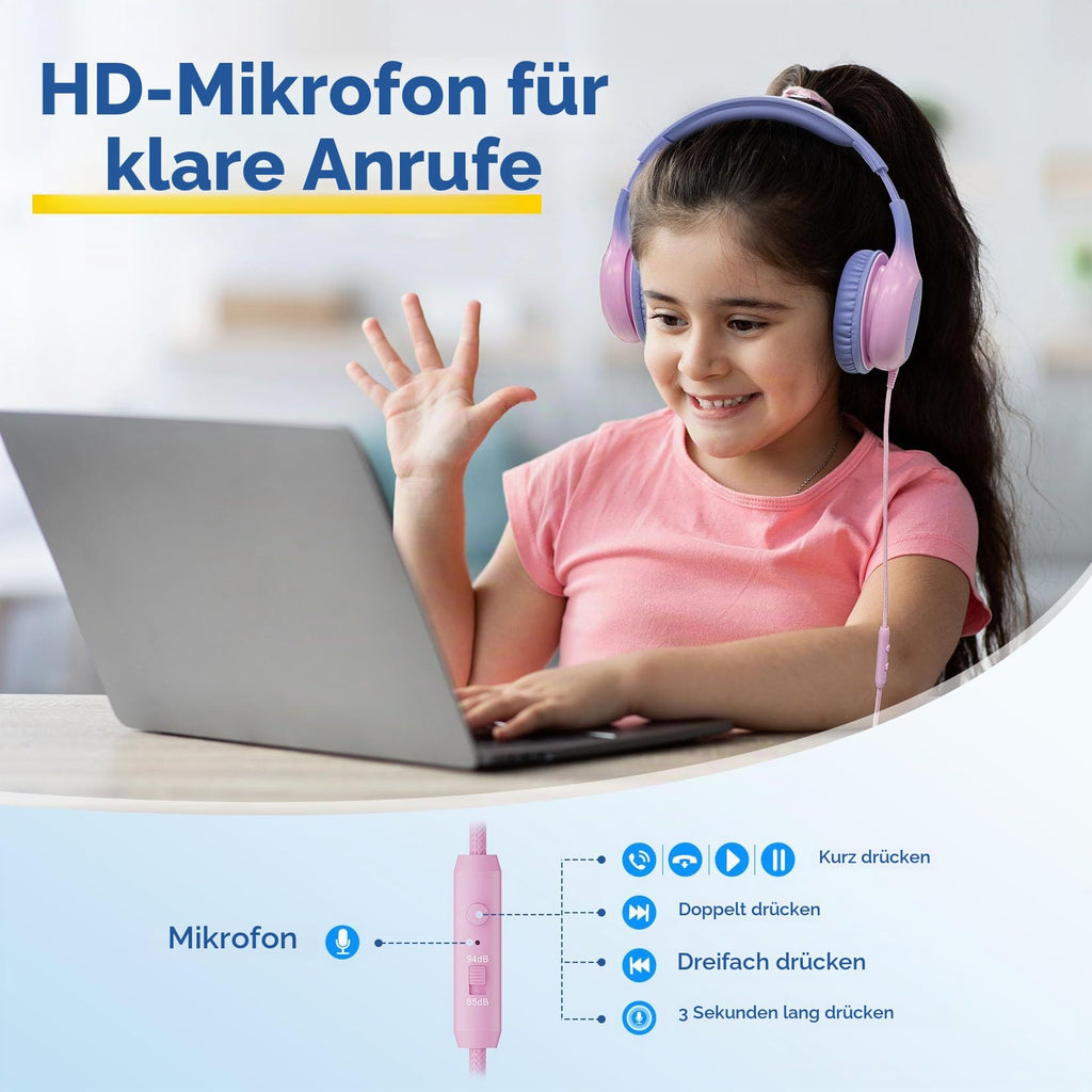 EarFun Kinder Kopfhörer mit 3,5 mm Kabel, Lautstärkebegrenzung, Blau-grün