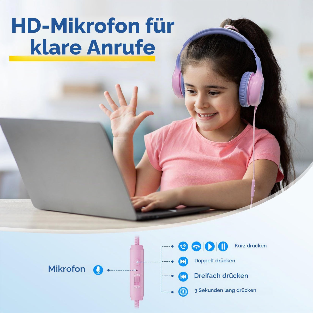 EarFun Kinder Kopfhörer mit 3,5 mm Kabel, Lautstärkebegrenzung, Blau-grün