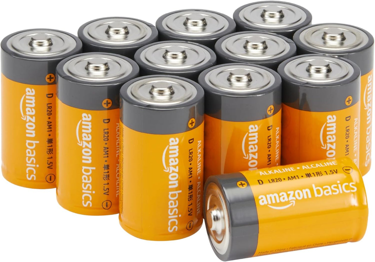 Amazon Basics Alkali-Batterien vom Typ D (Monozellen), 1,5 V, 5 Jahre lagerfähig, 12 Stück