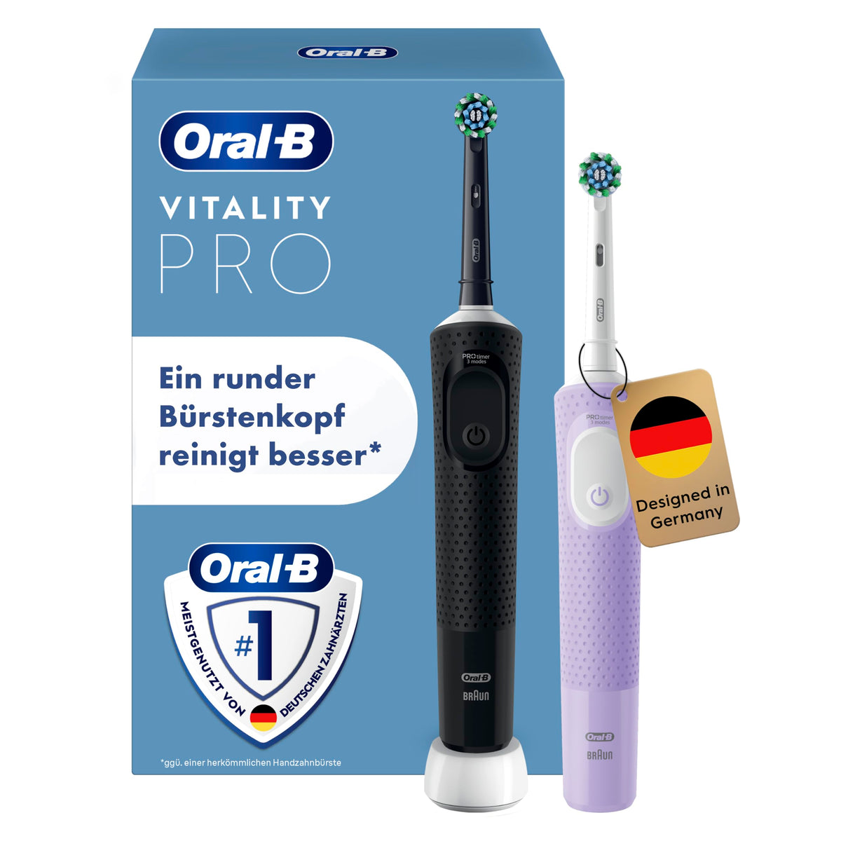 Oral-B Vitality Pro elektrische Zahnbürste, 3 Putzmodi für Zahnpflege & Protect X Clean Aufsteckbürste, Geschenk für Damen/Herren, Designed by Braun, schwarz, 1 Stück (1er Pack)