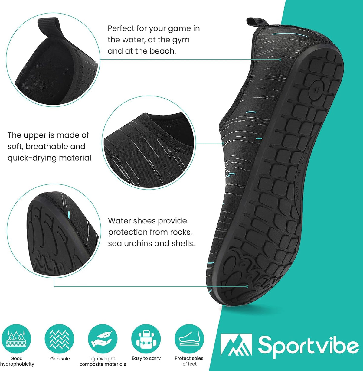 sportvibe Water Shoes Beach Swim Sea Shoes for Men Women
