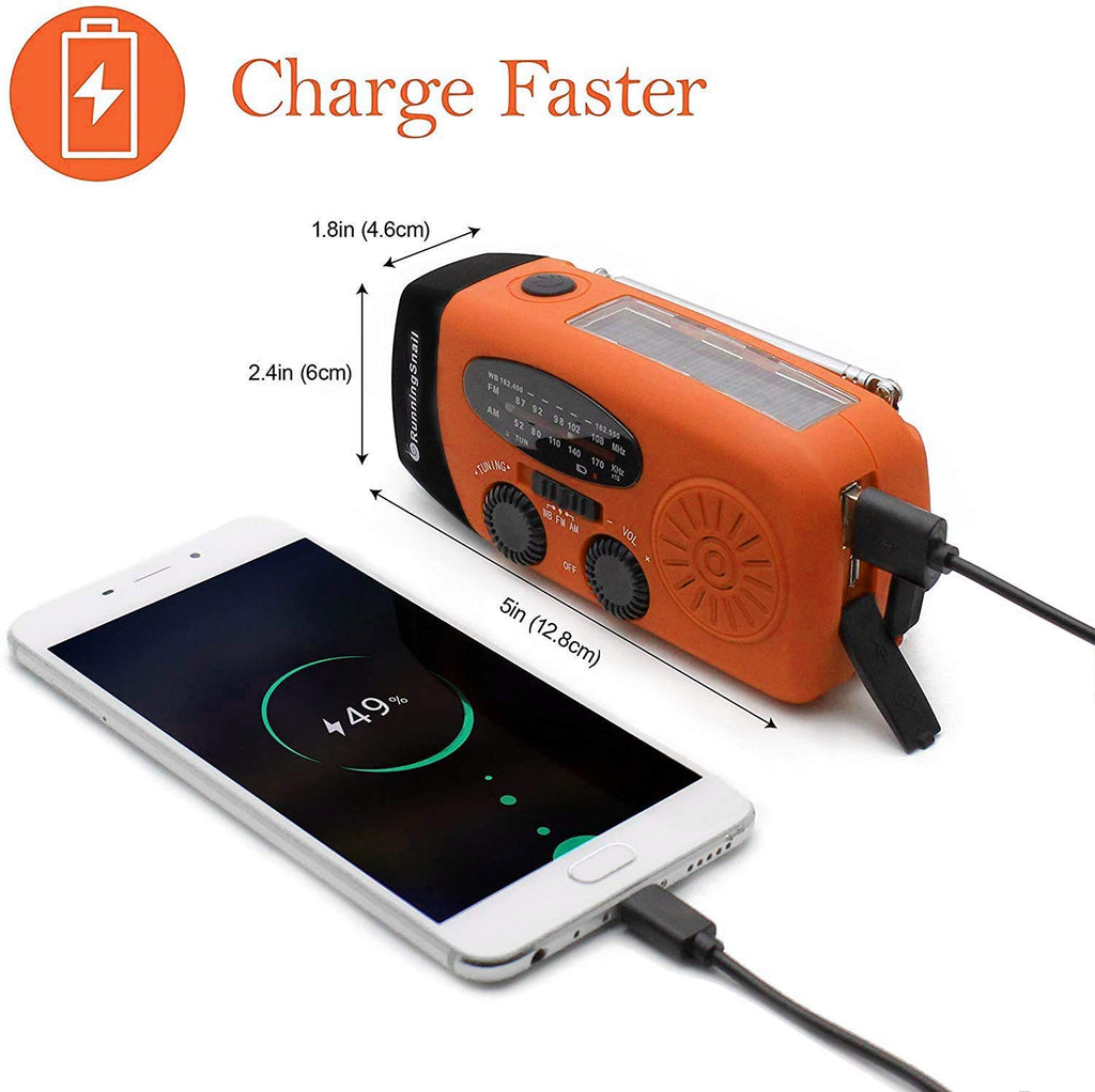 Notfall-Solarradio,Solarbaby Selbstbetriebenes Kurbelradio mit LED-Taschenlampe, SOS-Alarm,AM/FM Wetter Wind Up Radio mit 2000mAh Akku für Notladung von Smartphone,(Rod)