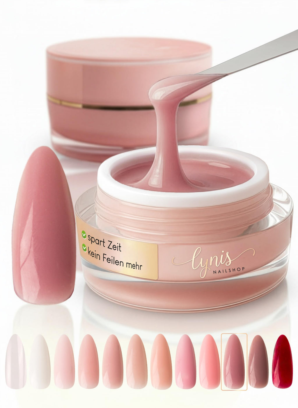 No File Aufbaugel Gelnägel ALMOND NUDE 15ml UV Gel selbstglättend o. Feilen