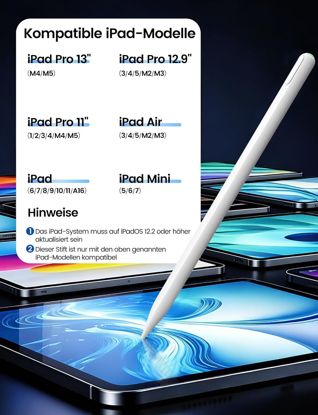 MEKO Stift für Apple iPad 2018–2026, Weiß, 35 Stunden Akkulaufzeit
