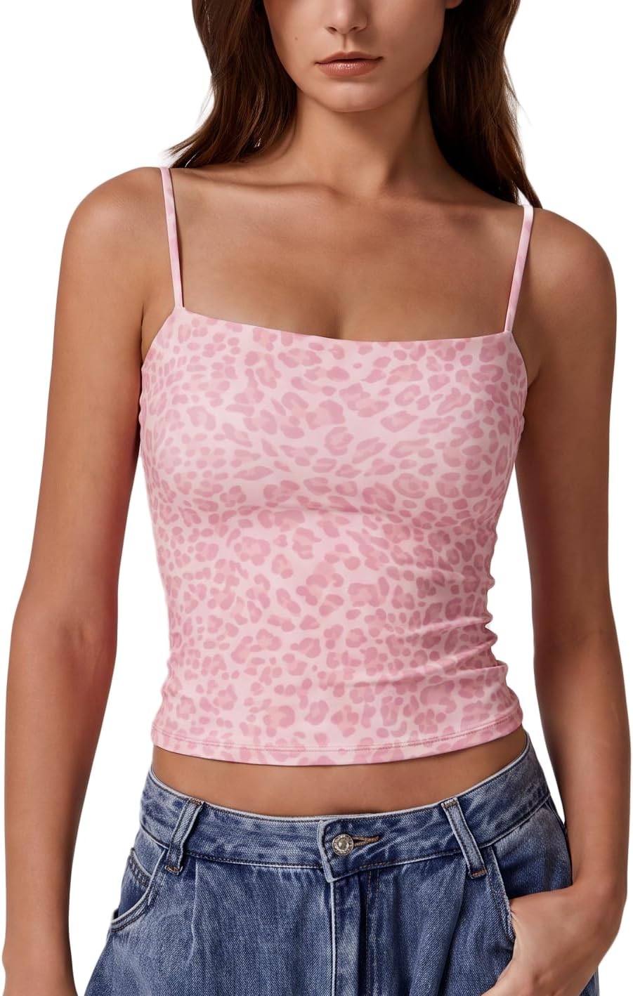 QINSEN Women's Double Lined Basic Tank Top Adjustable Spaghetti Straps Sleeveless Camisole Shirts