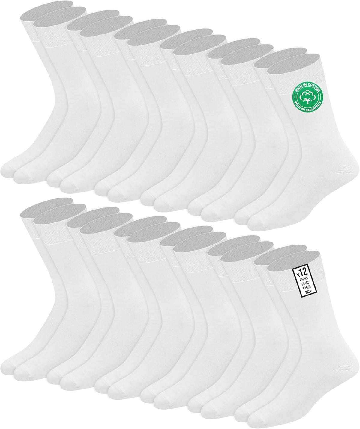 SOXCO Lot de 12 paires de chaussettes homme | Chaussettes habillées mi-mollet riches en coton | Tissu respirant idéales pour le travail et le quotidien | Noir, Blanc, Gris, Bleu Marine