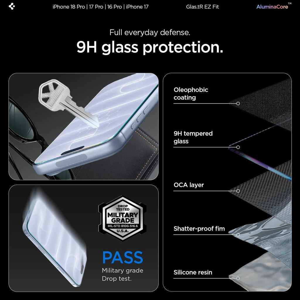 Spigen EZ Fit Schutzfolie [2 Stück] für iPhone 18 Pro, iPhone 17 Pro