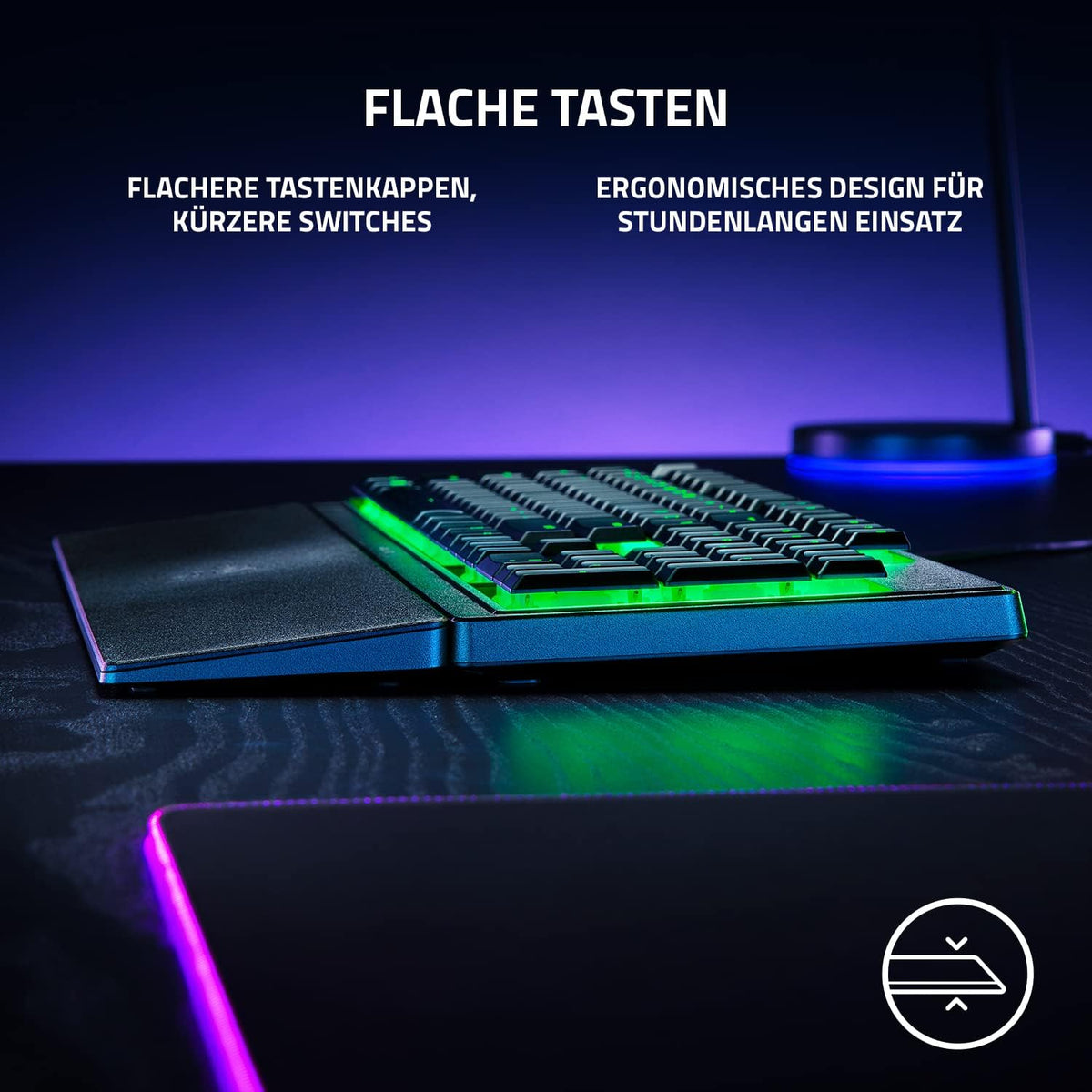 Razer Ornata V3 X - Flache Membran-Tastatur mit Chroma RGB (Lautlose Membran-Switches, Ergonomische Handballenauflage, Tastenkappen Anti-UV-Beschichtung) QWERTZ DE-Layout | Schwarz