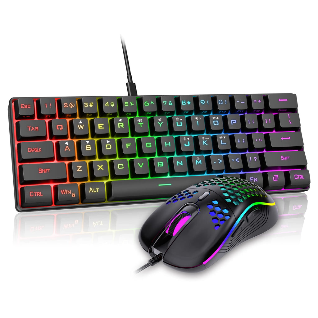 RedThunder 60% Kabelloses RGB Gaming Tastatur und Maus Set, QWERTZ DE Layout, Wiederaufladbare Funktastatur mit Ultraleichte Gaming Maus mit Wabenkonstruktion, für PC MAC PS5 Xbox Gamer, Büro.