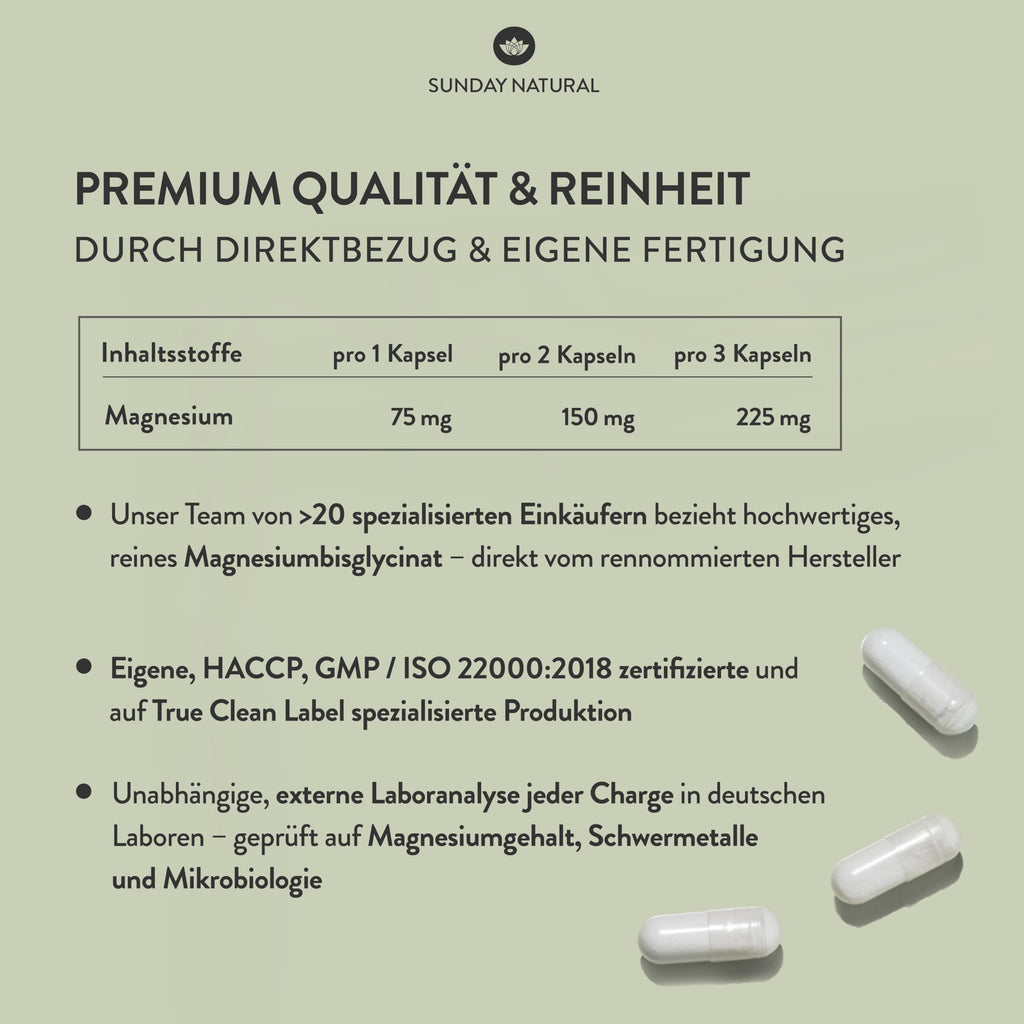 SUNDAY NATURAL® Magnesium Bisglycinat - 240 Kapseln - 300mg reines Magnesium pro Tagesdosis - Depot Magnesiumglycinat als organisches Aminosäurechelat - Laborgeprüft, vegan