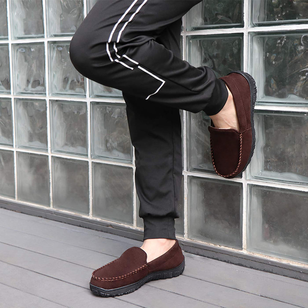 MIXIN Men's Cozy Moccasin Slippers Anti-Skid Slip On House Slippers with Comfy Memory Foam