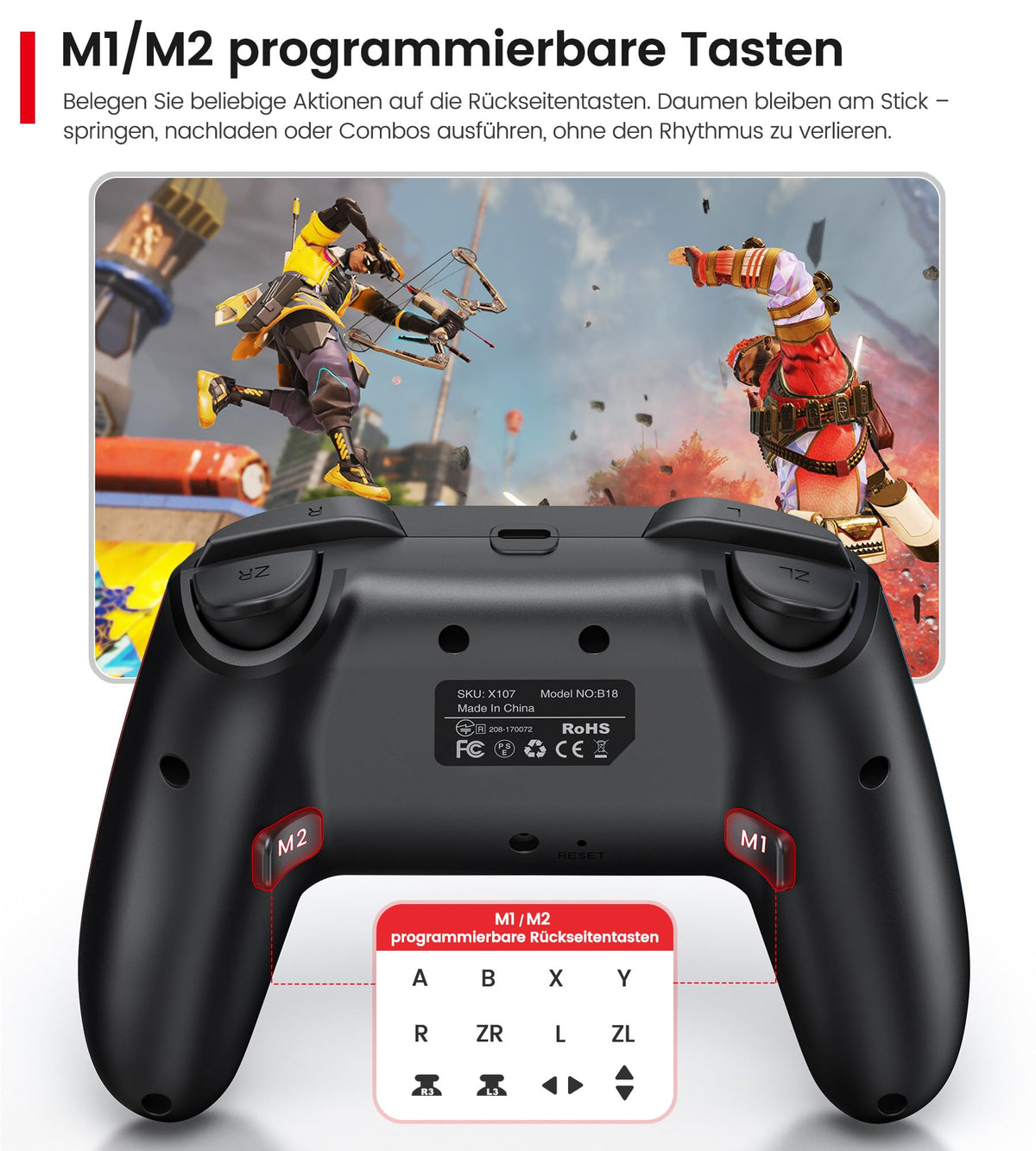 HELLCOOL Switch Controller, Kabellos Switch Pro Controller für Switch/Lite/OLED Konsole, Macro/Turbo/Aufwachfunktion, Präzise Steuerung, Dual Motors Vibration, 15 Std Spieldauer