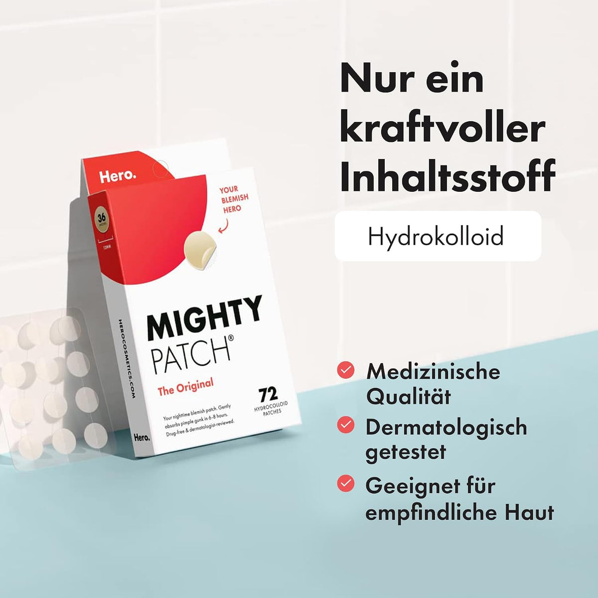 Hero Mighty Patch Original, Hydrokolloid Pickelpflaster, 72 Stück
