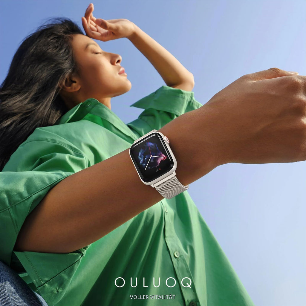 OULUOQI Edelstahl Milanaise Armband für Apple Watch 44mm 46mm 45mm 49mm