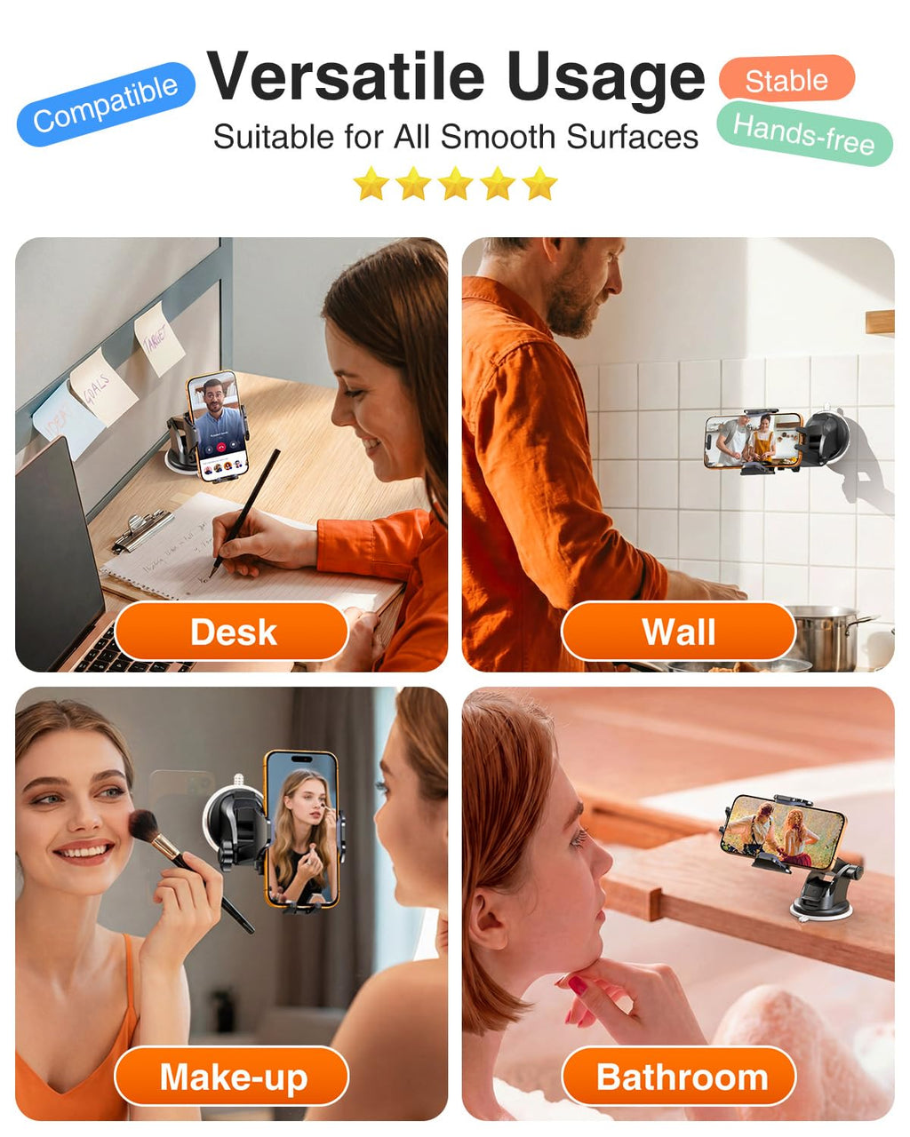 VANMASS 2026【Militär-Klasse】Handyhalterung Auto Upgrade【Stärkste Saugnapf & Lüftungshaken】4 in 1 Handy Halterung Auto 360° Drehbar Handyhalter Auto Armaturenbrett Scheibe Wand für iPhone Samsung usw