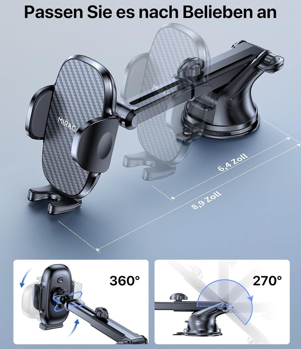 Miracase [2026 Upgraded Handyhalterung Auto Handy Halterung,Universal Car Phone Holder[Stärkste Saugnapf & Lüftungshaken] 360° Drehbar kfz autohalterung Lautsprecher für iPhone Samsung Galaxy Google