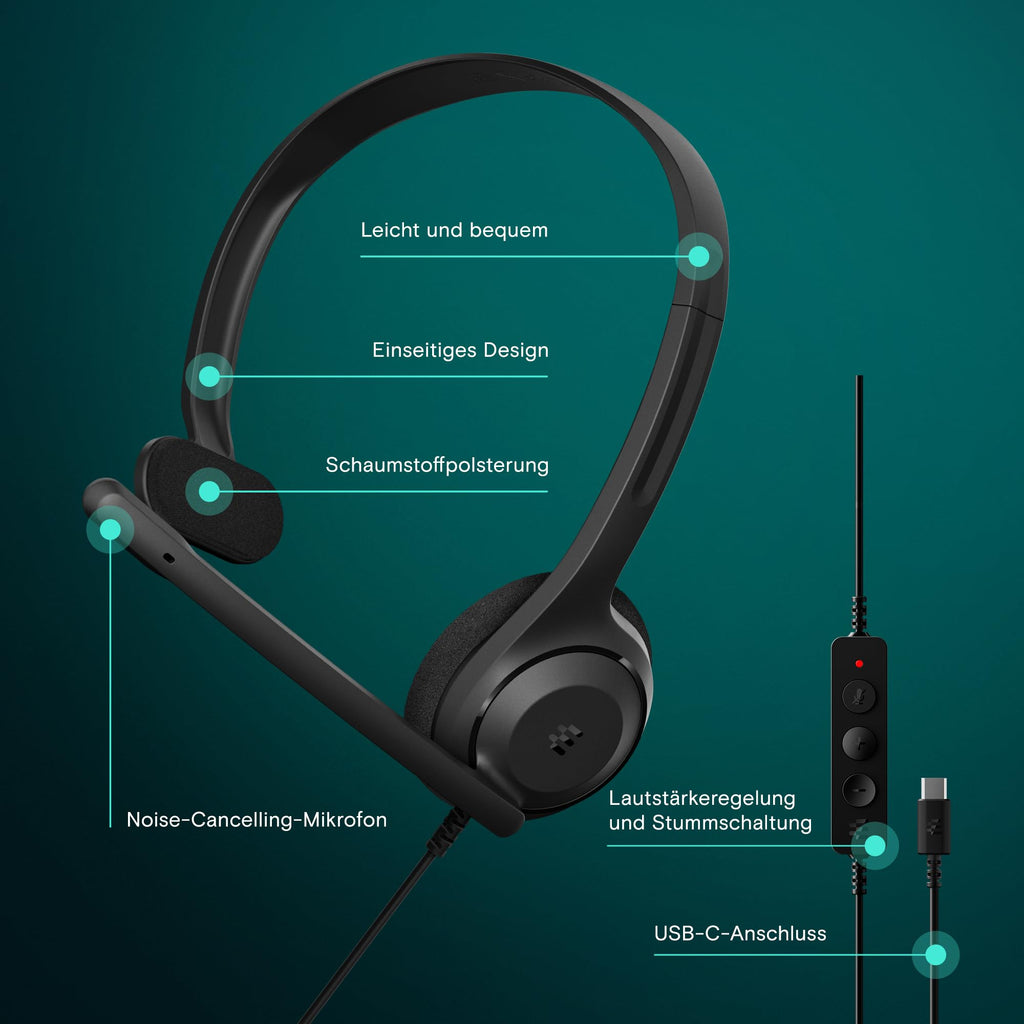 EPOS C1 Vielseitiges Business- Headset mit Mikrofon, Universellem 3,5-mm-Klinkenstecker, Breite Gerätekompatibilität - kopfhörer mit Kabel, mikrofon PC, Rauschunterdrückendes Mikrofon, on Ear