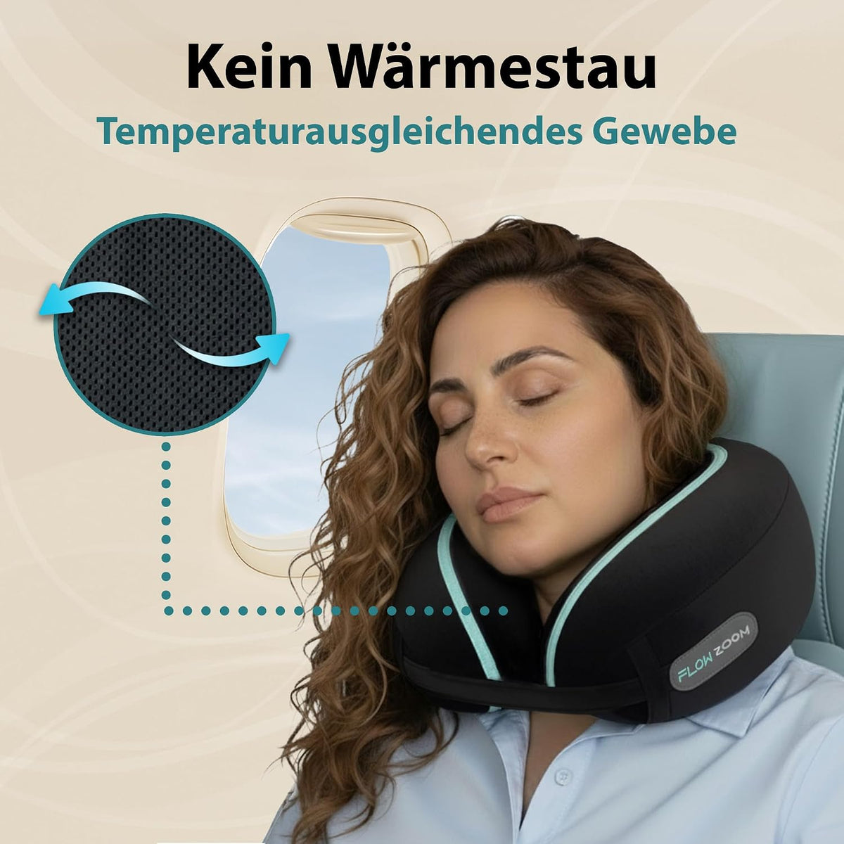 FLOWZOOM Comfy Nackenkissen Flugzeug & Auto mit Kapuze - Einstellbares Memory Foam Reisekissen mit Druckknöpfen für 360° Stütze, weicher Bezug - inkl. Transportbeutel - Grau