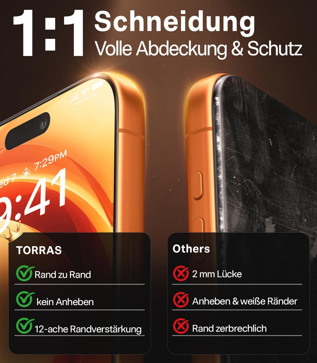 TORRAS für iPhone 18 Pro für Panzerglas TOP 9H+, Auto-Montage, 2 Stück