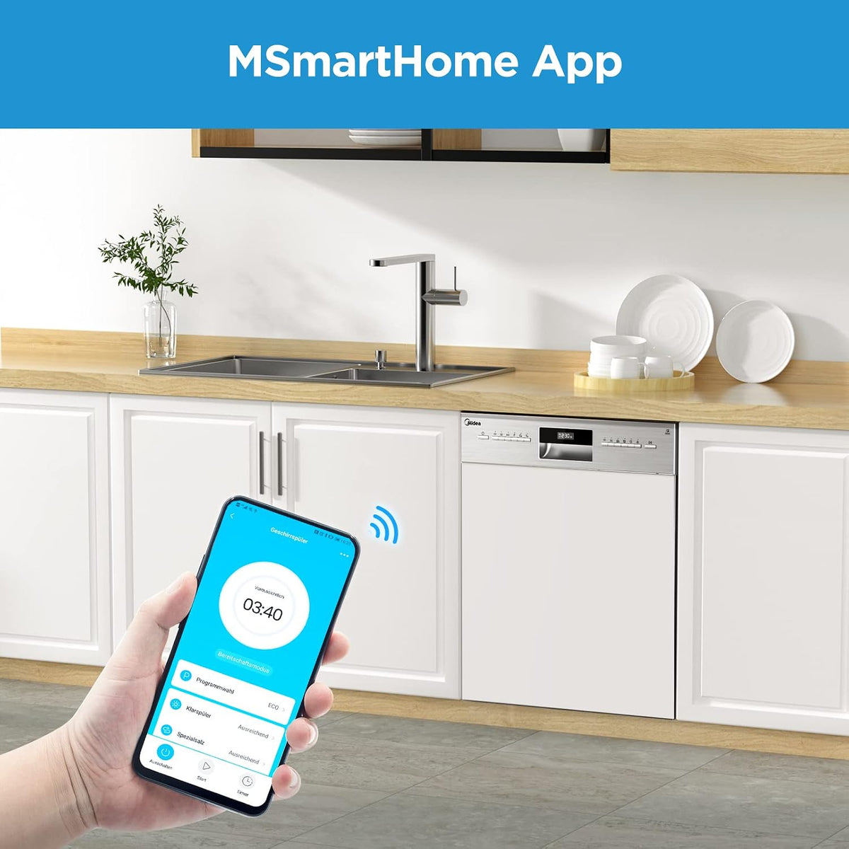 Midea Geschirrspüler Teilintegriert 60 cm Einbau Spülmaschine 13 Gedecke