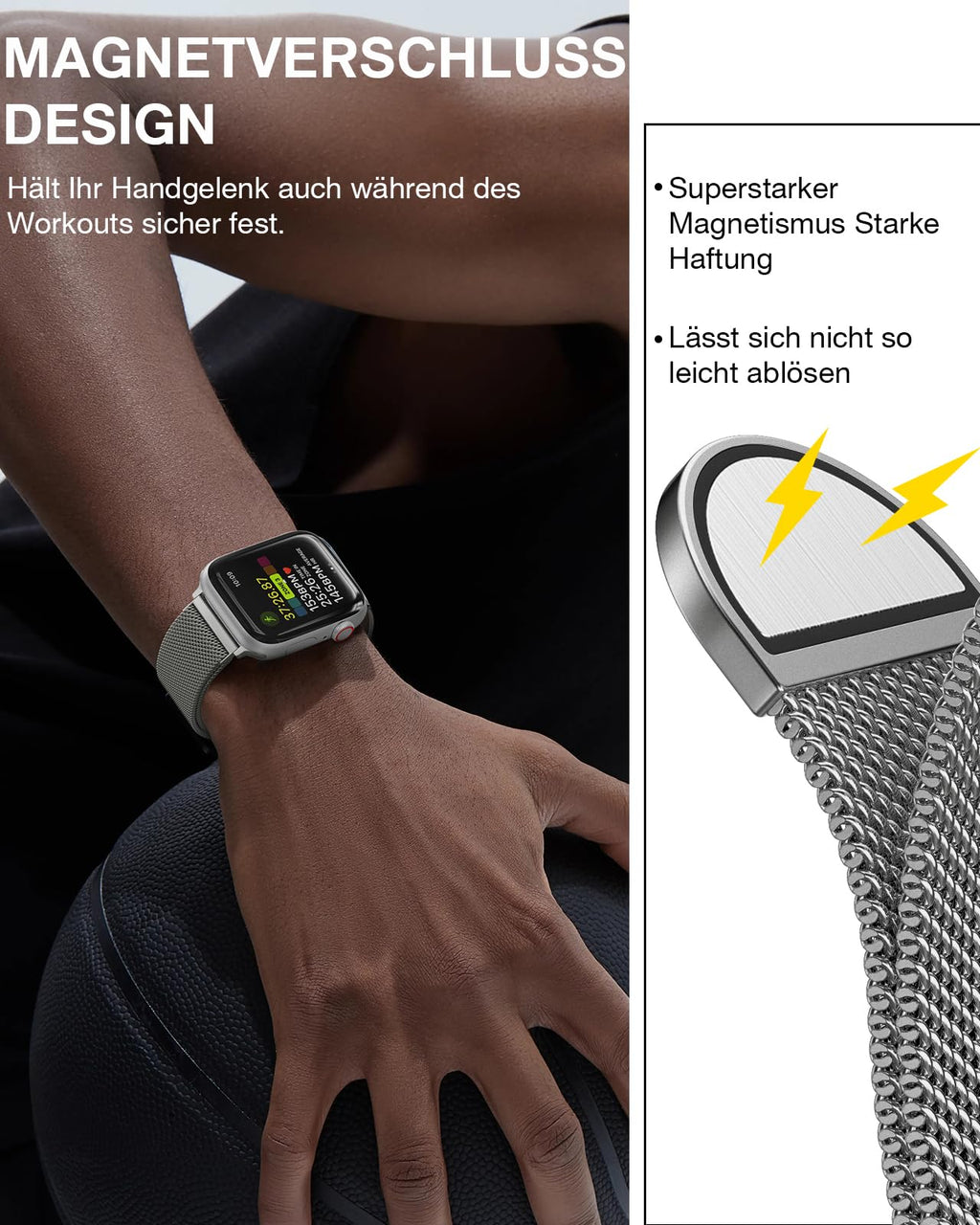 OULUOQI Edelstahl Milanaise Armband für Apple Watch 44mm 46mm 45mm 49mm