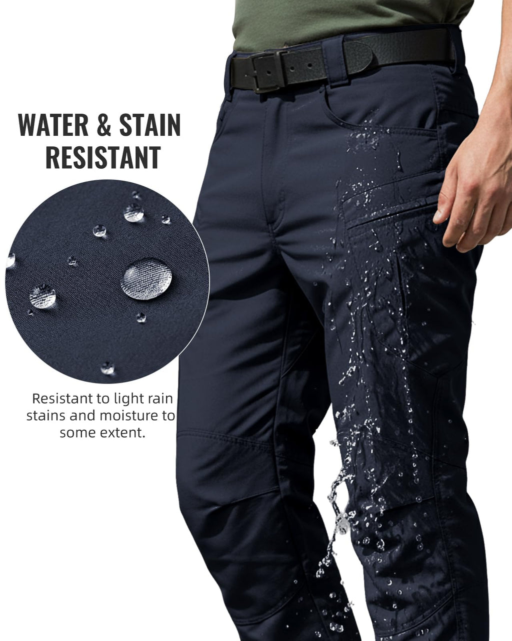 Men's Stretch Tactical Pants Waterproof Ripstop Fabric Cargo Pants Lightweight Casual Hiking Outdoor Work Pants (No Belt)