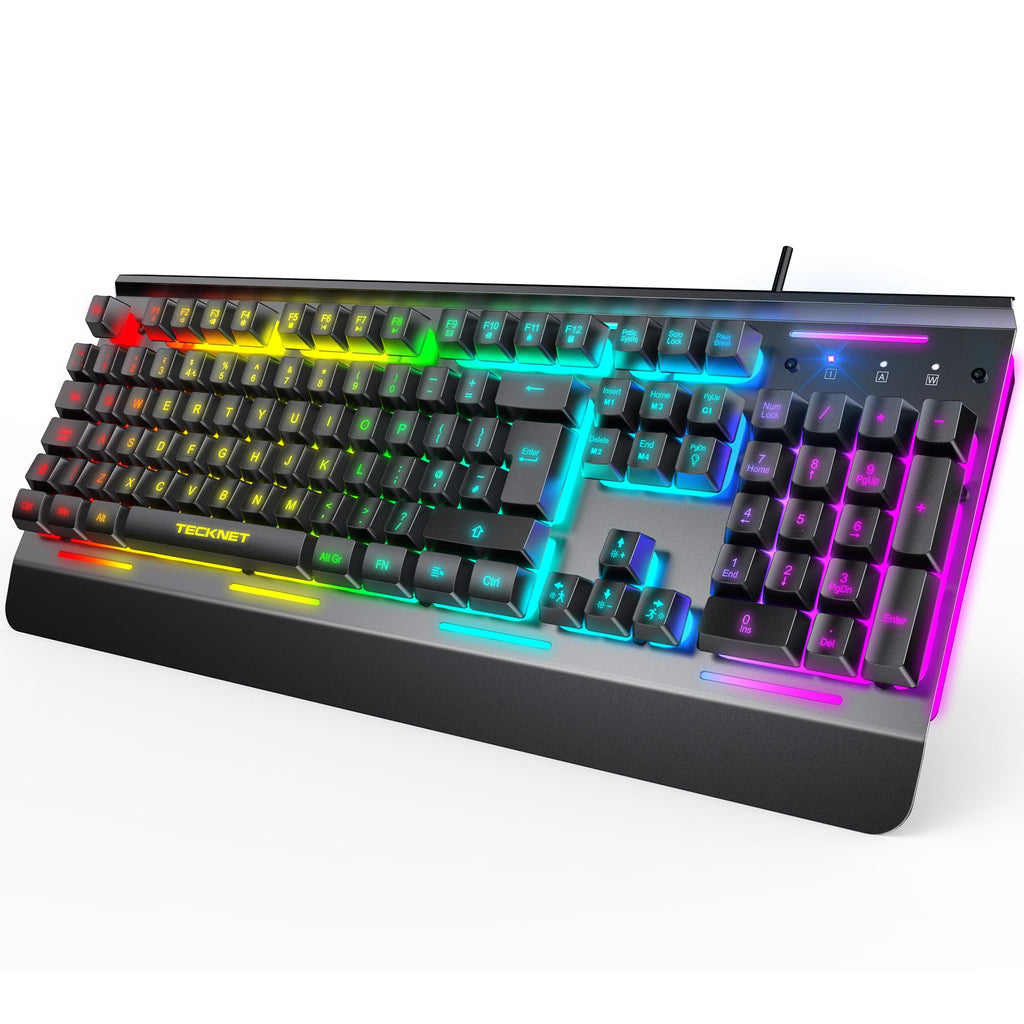 TECKNET Gaming Tastatur 105 Tasten Membrantastatur mit Vollmetall-Gehäuse
