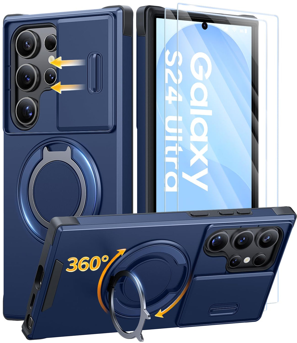 AOUIA für Samsung Galaxy S26 Ultra Hülle mit 2 Stück Panzerglas, Kameraschutz, 360° drehbarer Ringständer, Militärstandard Stoßschutz, robuste Handyhülle für Samsung S26 Ultra, Schwarz