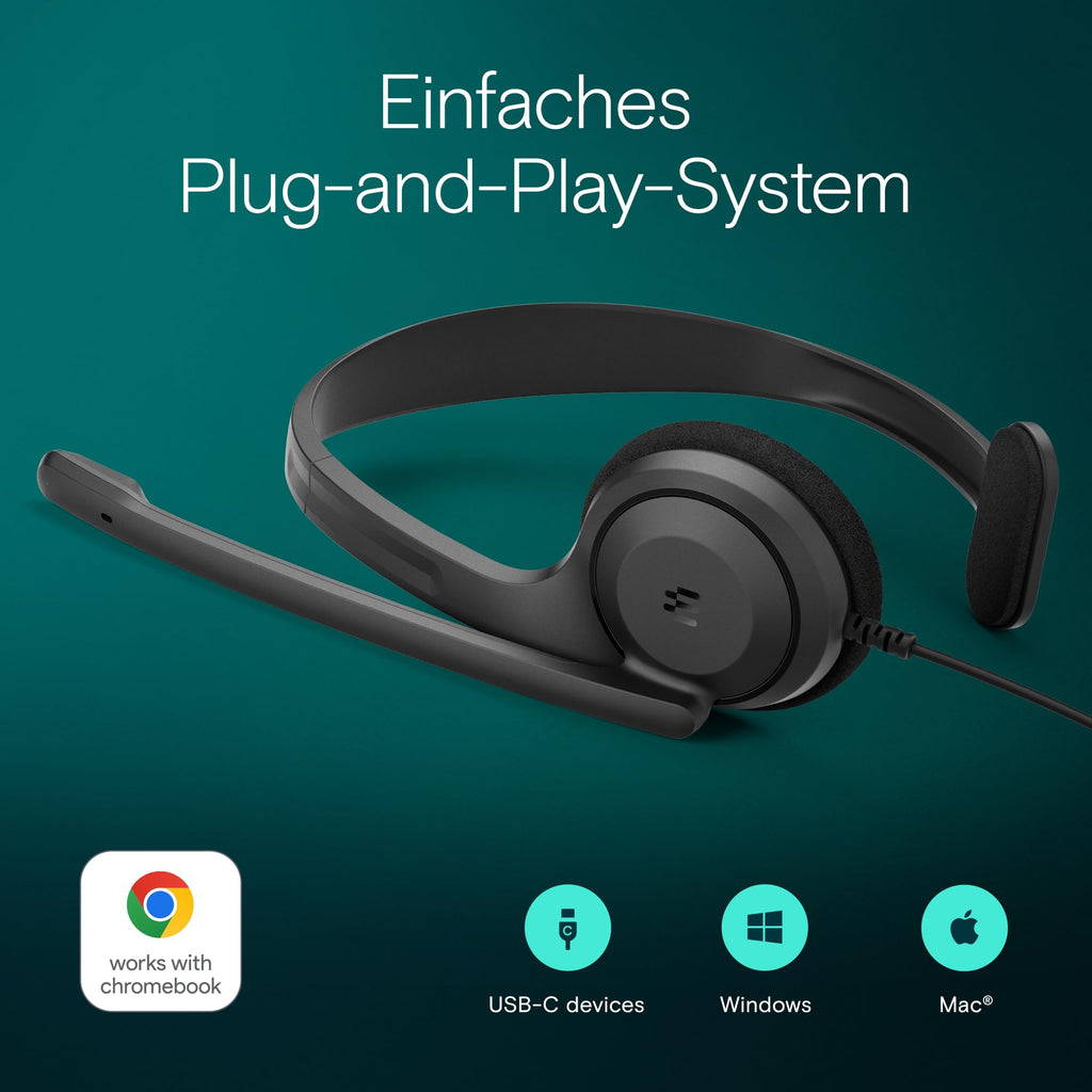 EPOS C1 Vielseitiges Business- Headset mit Mikrofon, Universellem 3,5-mm-Klinkenstecker, Breite Gerätekompatibilität - kopfhörer mit Kabel, mikrofon PC, Rauschunterdrückendes Mikrofon, on Ear