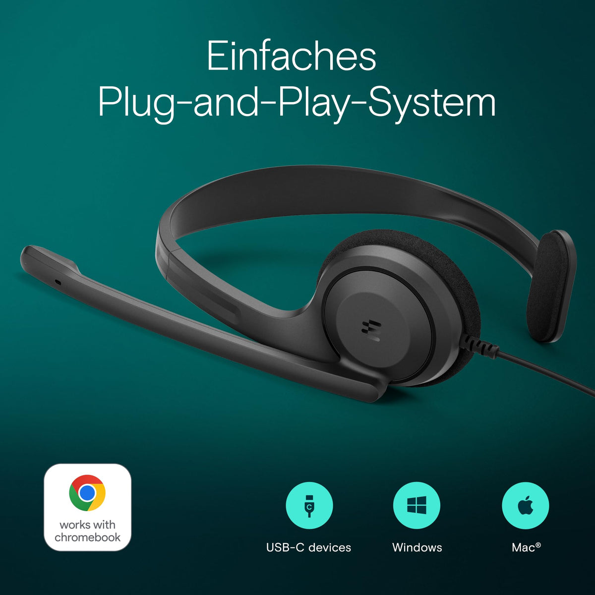 EPOS C1 Vielseitiges Business- Headset mit Mikrofon, Universellem 3,5-mm-Klinkenstecker, Breite Gerätekompatibilität - kopfhörer mit Kabel, mikrofon PC, Rauschunterdrückendes Mikrofon, on Ear