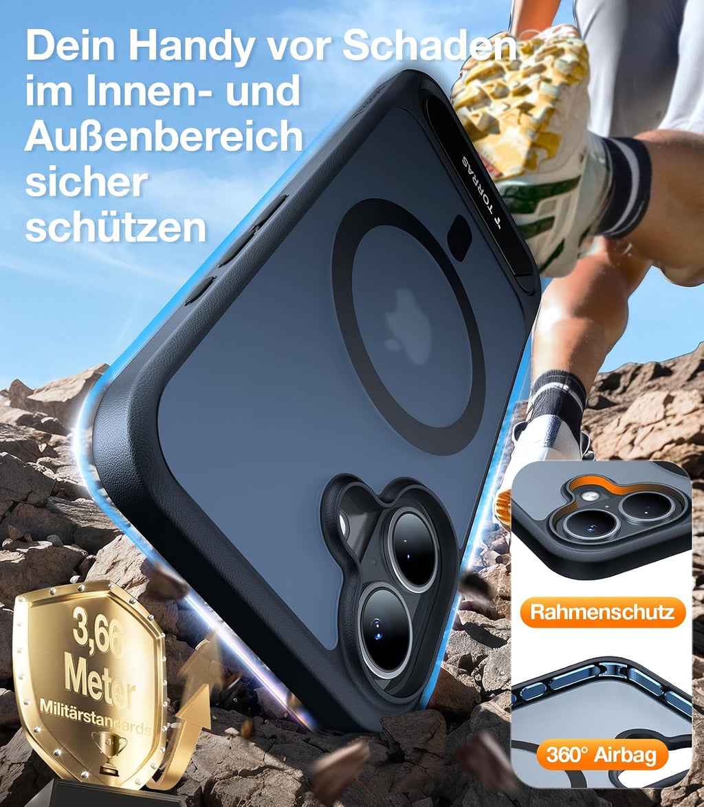 TORRAS Ostand L1 Hülle für iPhone 16 Pro für MagSafe Case, Schwarz