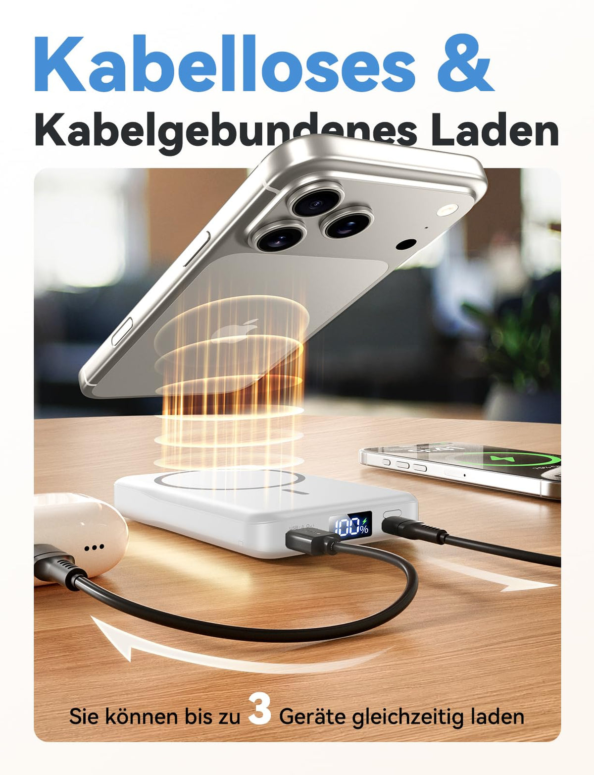Powerbank für MagSafe,10000mAh Ultra Schnellladen Magnetische Power Bank
