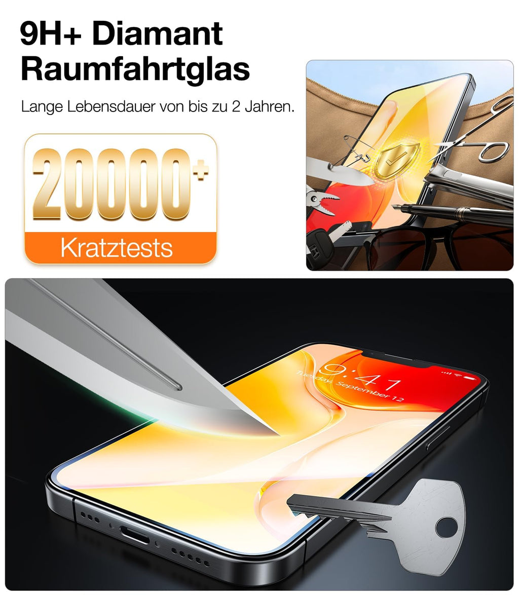 TORRAS für iPhone 18 Pro für Panzerglas TOP 9H+, Auto-Montage, 2 Stück