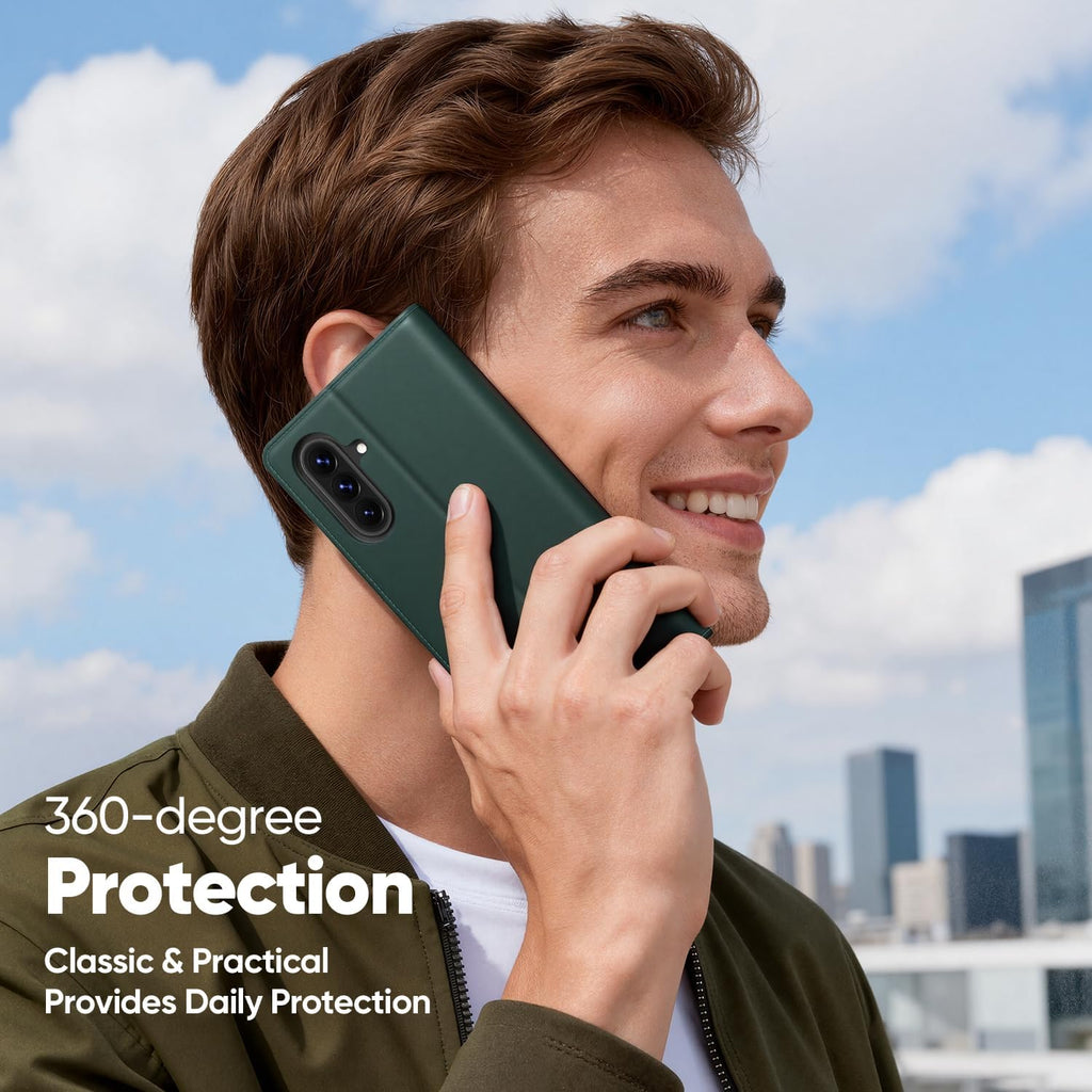 Peakally Handyhülle für Samsung Galaxy A17 5G Hülle [Mit 1 Stück Panzer Schutz Glas] [Premium PU Leder] [RFID-Blockierung] [Kartenfach] Klapphülle kompatibel mit Galaxy A17 5G / 4G - Grün