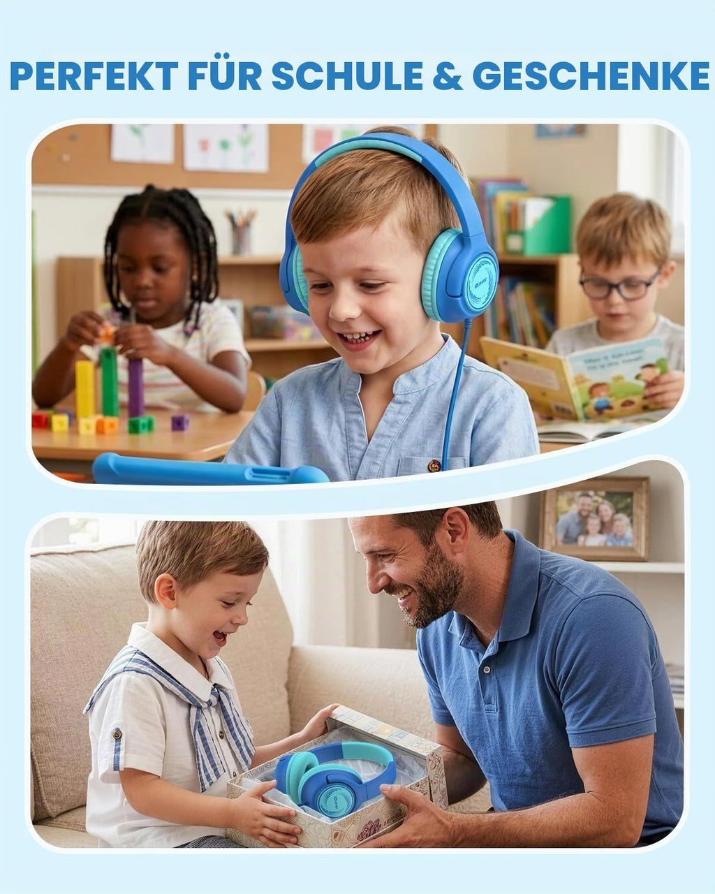 iClever HS26 Kopfhörer Kinder mit 3,5 mm Kabel für Schule/Tablet/Reisen
