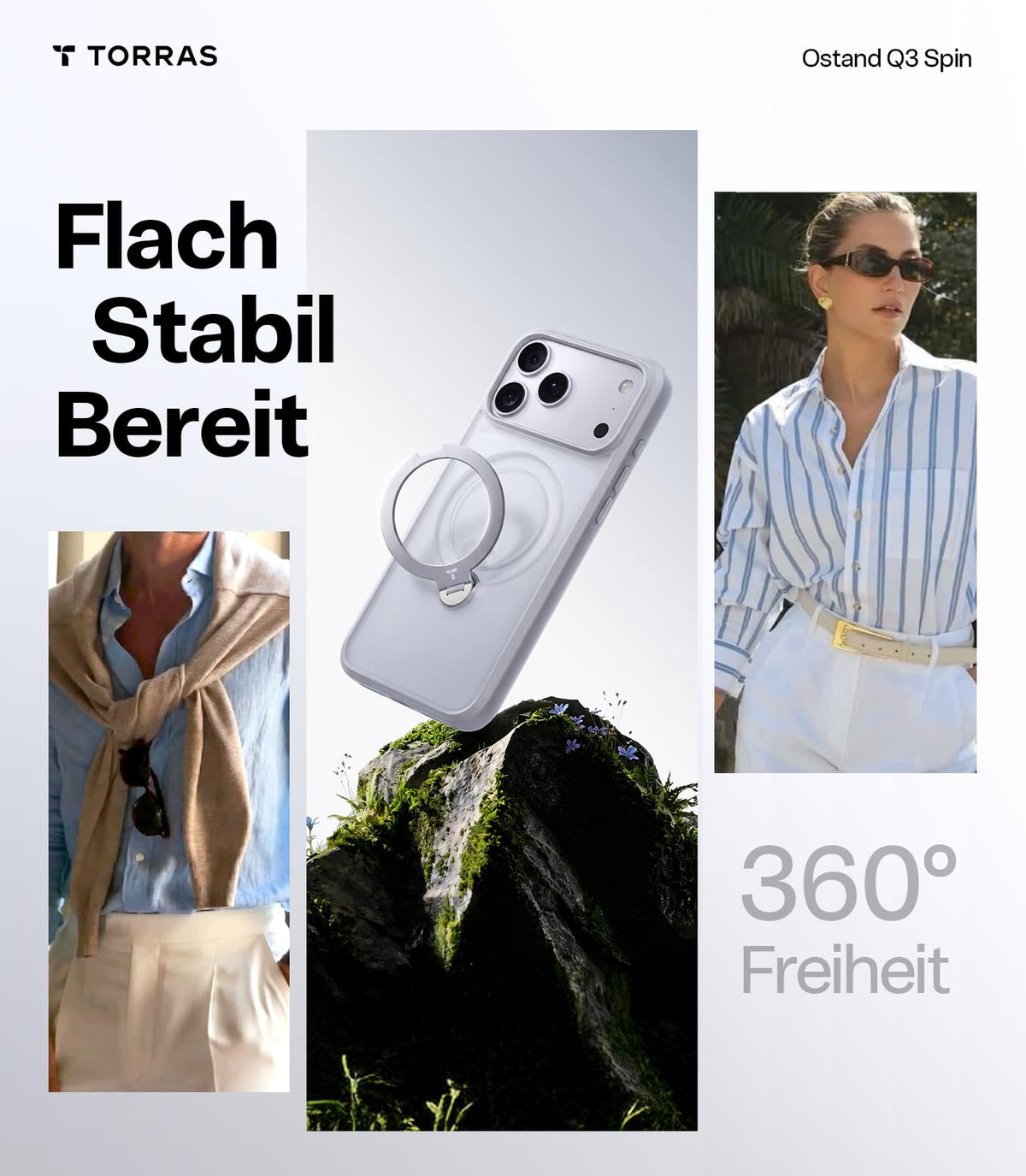 TORRAS Ostand Q3 Spin für iPhone 18 Pro Hülle für MagSafe 360°Stand Schwarz